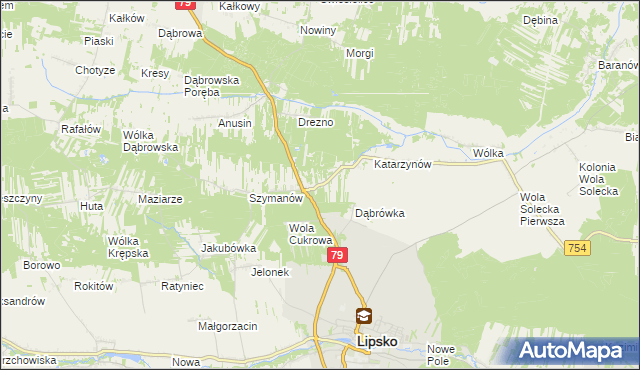 mapa Gołębiów gmina Lipsko, Gołębiów gmina Lipsko na mapie Targeo