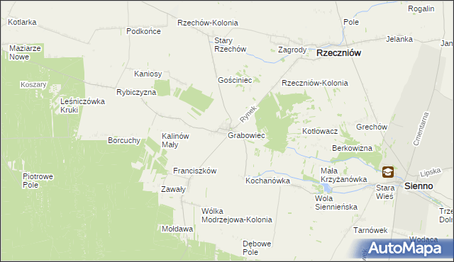 mapa Grabowiec gmina Rzeczniów, Grabowiec gmina Rzeczniów na mapie Targeo