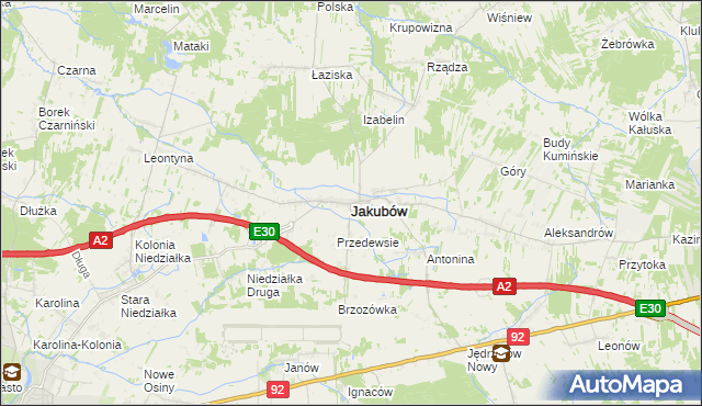 mapa Jakubów powiat miński, Jakubów powiat miński na mapie Targeo