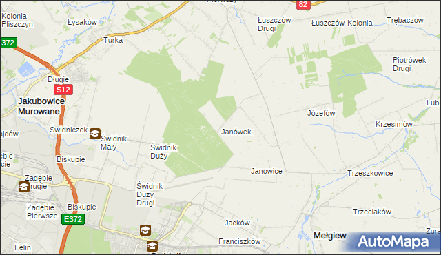 mapa Janówek gmina Mełgiew, Janówek gmina Mełgiew na mapie Targeo