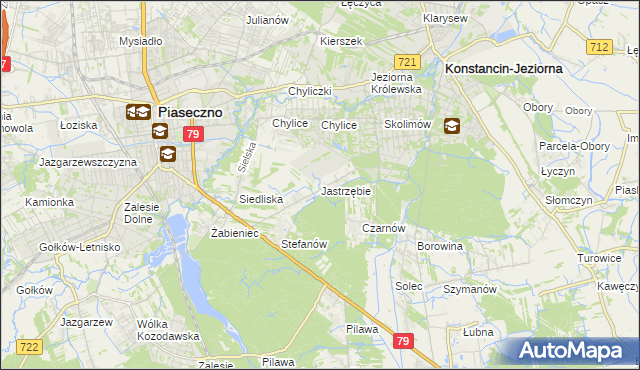 mapa Jastrzębie gmina Piaseczno, Jastrzębie gmina Piaseczno na mapie Targeo