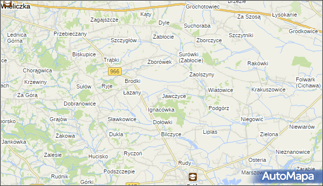 mapa Jawczyce gmina Biskupice, Jawczyce gmina Biskupice na mapie Targeo