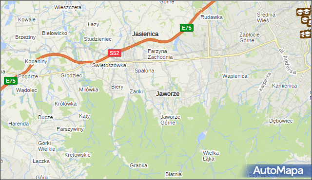 mapa Jaworze powiat bielski, Jaworze powiat bielski na mapie Targeo