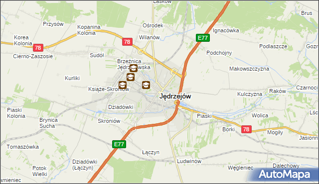 mapa Jędrzejów, Jędrzejów na mapie Targeo