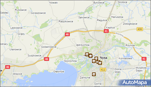 mapa Jędrzychów gmina Nysa, Jędrzychów gmina Nysa na mapie Targeo