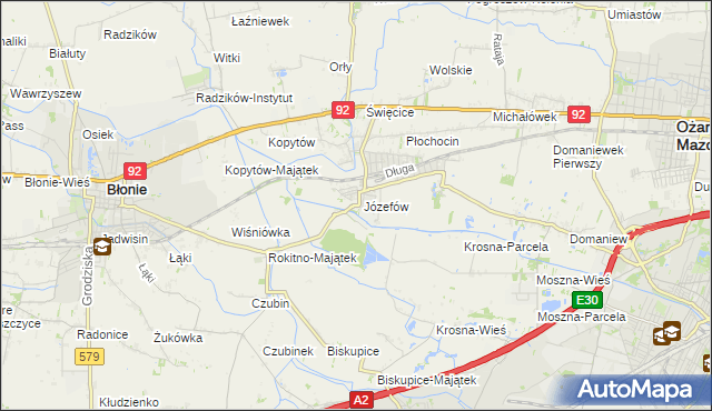 mapa Józefów gmina Ożarów Mazowiecki, Józefów gmina Ożarów Mazowiecki na mapie Targeo