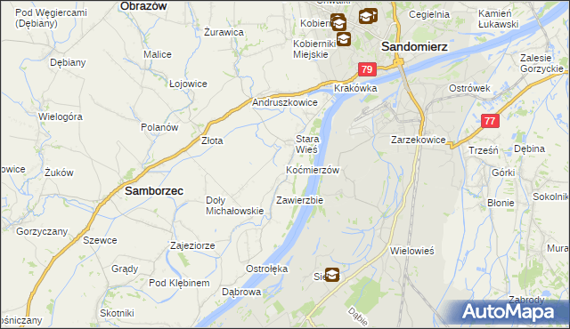 mapa Koćmierzów, Koćmierzów na mapie Targeo