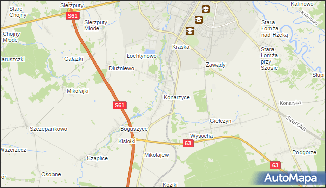 mapa Konarzyce gmina Łomża, Konarzyce gmina Łomża na mapie Targeo