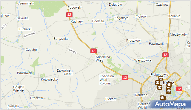 mapa Kościelna Wieś gmina Gołuchów, Kościelna Wieś gmina Gołuchów na mapie Targeo