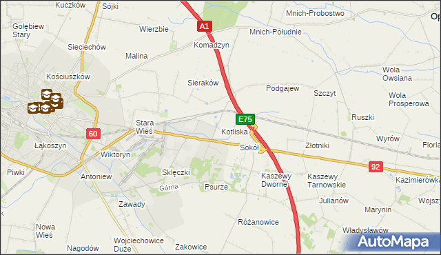 mapa Kotliska gmina Kutno, Kotliska gmina Kutno na mapie Targeo