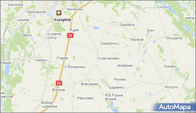 mapa Krzemieniewo gmina Kurzętnik, Krzemieniewo gmina Kurzętnik na mapie Targeo