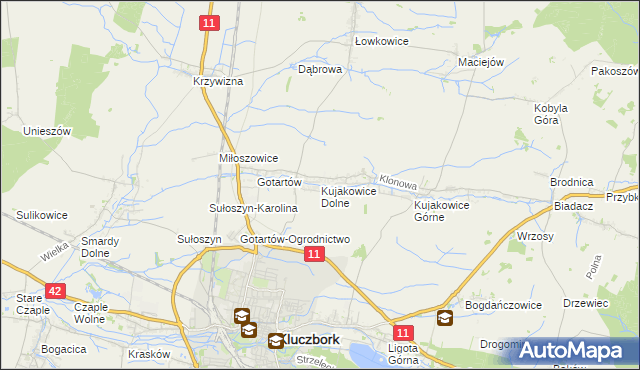 mapa Kujakowice Dolne, Kujakowice Dolne na mapie Targeo