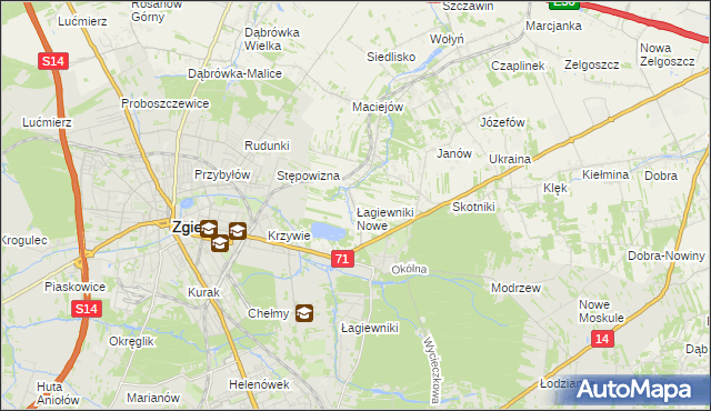 mapa Łagiewniki Nowe, Łagiewniki Nowe na mapie Targeo