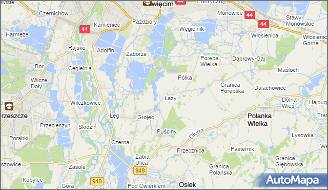 mapa Łazy gmina Oświęcim, Łazy gmina Oświęcim na mapie Targeo