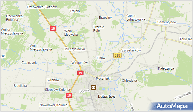 mapa Lisów gmina Lubartów, Lisów gmina Lubartów na mapie Targeo