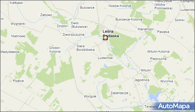 mapa Ludwinów gmina Leśna Podlaska, Ludwinów gmina Leśna Podlaska na mapie Targeo