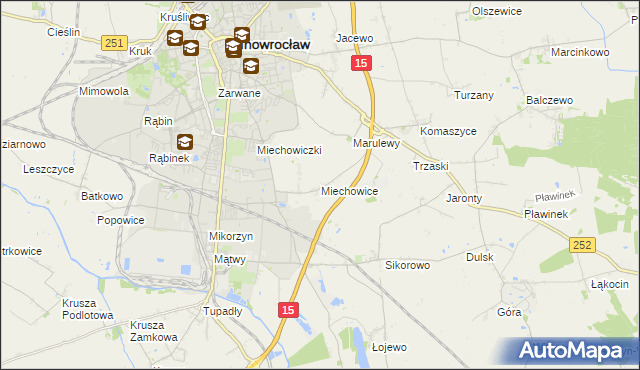 mapa Miechowice gmina Inowrocław, Miechowice gmina Inowrocław na mapie Targeo