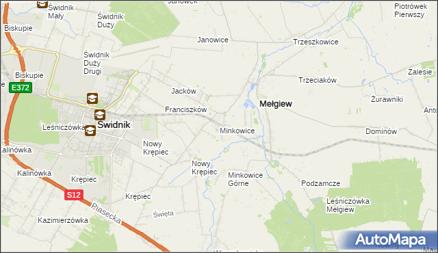 mapa Minkowice gmina Mełgiew, Minkowice gmina Mełgiew na mapie Targeo