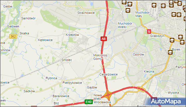 mapa Mokronos Górny, Mokronos Górny na mapie Targeo