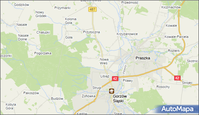 mapa Nowa Wieś gmina Gorzów Śląski, Nowa Wieś gmina Gorzów Śląski na mapie Targeo