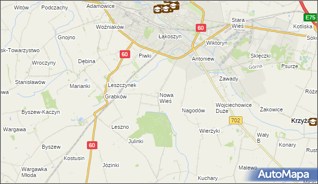 mapa Nowa Wieś gmina Kutno, Nowa Wieś gmina Kutno na mapie Targeo