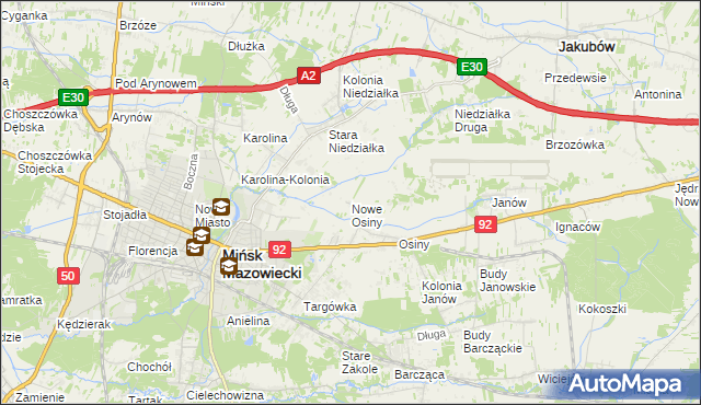 mapa Nowe Osiny, Nowe Osiny na mapie Targeo