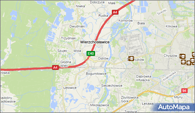 mapa Ostrów gmina Wierzchosławice, Ostrów gmina Wierzchosławice na mapie Targeo