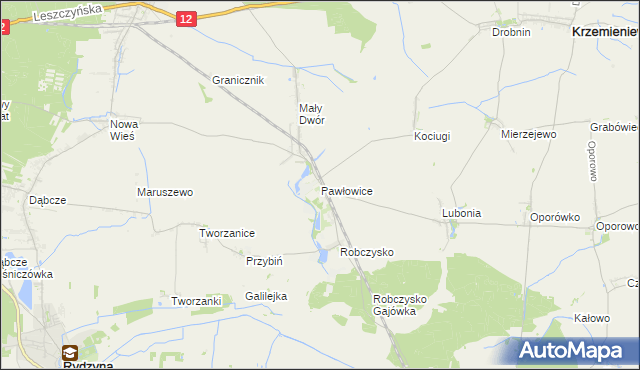 mapa Pawłowice gmina Krzemieniewo, Pawłowice gmina Krzemieniewo na mapie Targeo