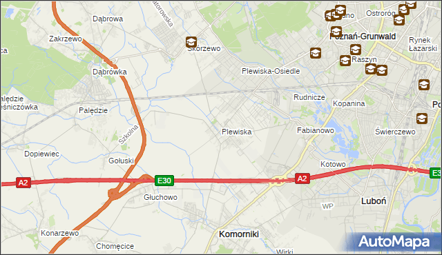 mapa Plewiska gmina Komorniki, Plewiska gmina Komorniki na mapie Targeo