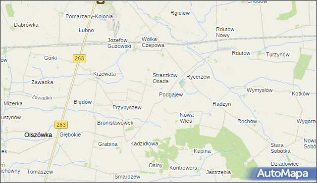 mapa Podgajew gmina Kłodawa, Podgajew gmina Kłodawa na mapie Targeo