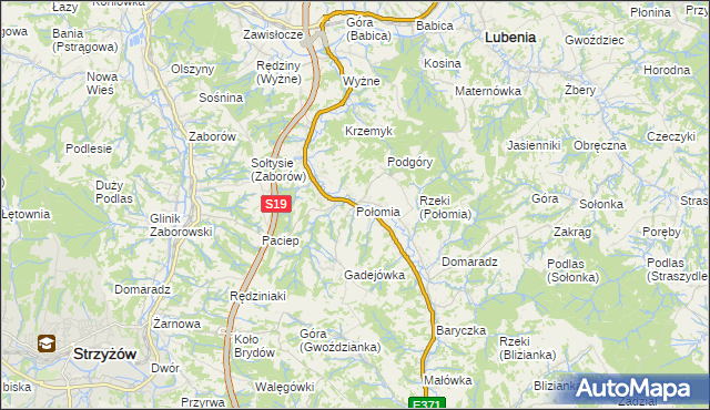 mapa Połomia gmina Niebylec, Połomia gmina Niebylec na mapie Targeo