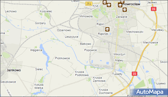 mapa Popowice gmina Inowrocław, Popowice gmina Inowrocław na mapie Targeo