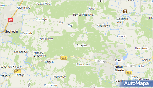 mapa Przepitki gmina Nowe Miasto, Przepitki gmina Nowe Miasto na mapie Targeo
