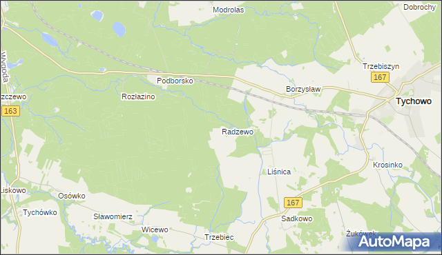 mapa Radzewo gmina Tychowo, Radzewo gmina Tychowo na mapie Targeo