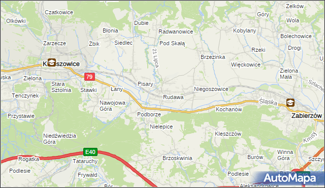 mapa Rudawa gmina Zabierzów, Rudawa gmina Zabierzów na mapie Targeo