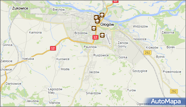 mapa Ruszowice gmina Głogów, Ruszowice gmina Głogów na mapie Targeo