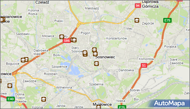 mapa Sosnowca, Sosnowiec na mapie Targeo
