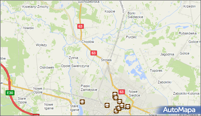 mapa Strzała gmina Siedlce, Strzała gmina Siedlce na mapie Targeo