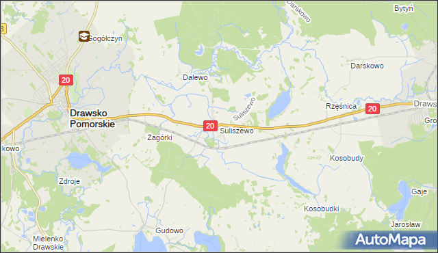 mapa Suliszewo gmina Drawsko Pomorskie, Suliszewo gmina Drawsko Pomorskie na mapie Targeo