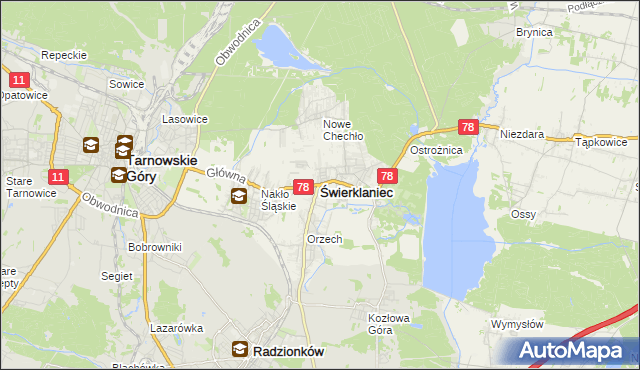 mapa Świerklaniec, Świerklaniec na mapie Targeo