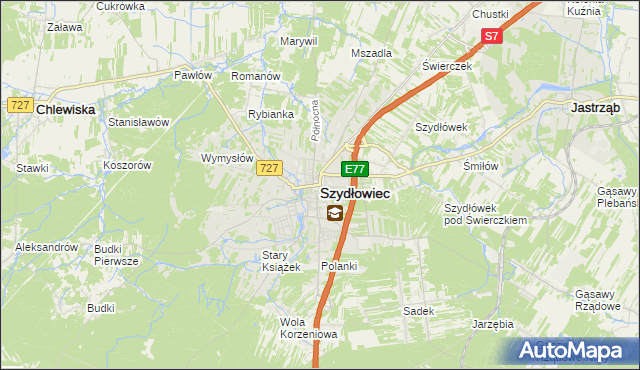 mapa Szydłowiec, Szydłowiec na mapie Targeo