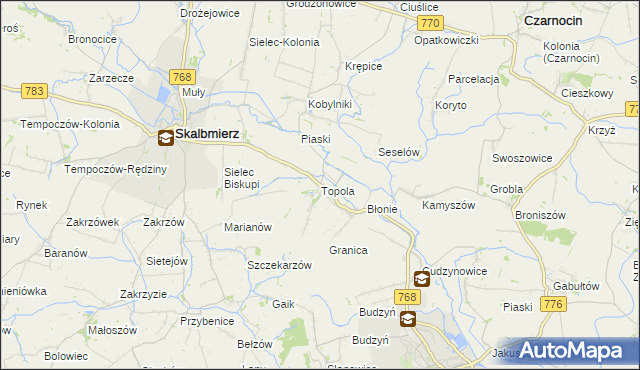 mapa Topola gmina Skalbmierz, Topola gmina Skalbmierz na mapie Targeo