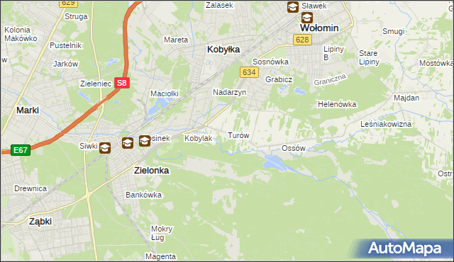 mapa Turów gmina Wołomin, Turów gmina Wołomin na mapie Targeo