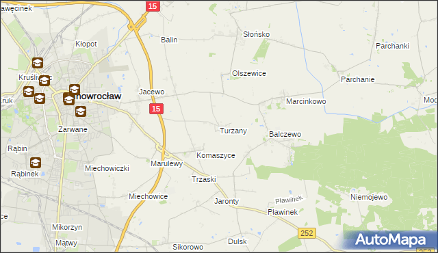 mapa Turzany gmina Inowrocław, Turzany gmina Inowrocław na mapie Targeo