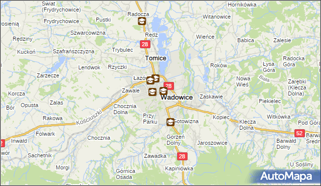 mapa Wadowice, Wadowice na mapie Targeo