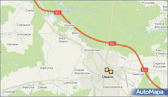 mapa Wojciechów gmina Olesno, Wojciechów gmina Olesno na mapie Targeo