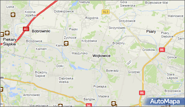 mapa Wojkowice powiat będziński, Wojkowice powiat będziński na mapie Targeo