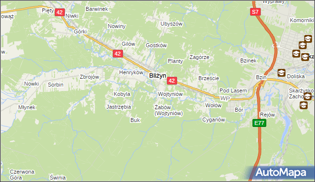 mapa Wojtyniów, Wojtyniów na mapie Targeo