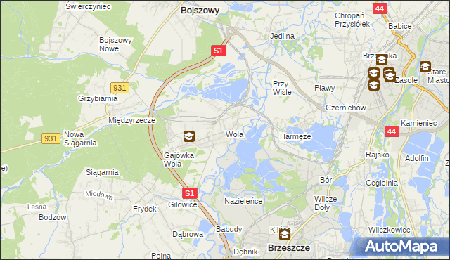 mapa Wola gmina Miedźna, Wola gmina Miedźna na mapie Targeo