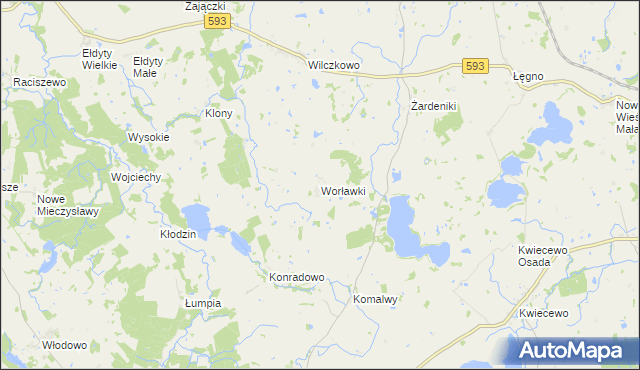 mapa Worławki gmina Świątki, Worławki gmina Świątki na mapie Targeo